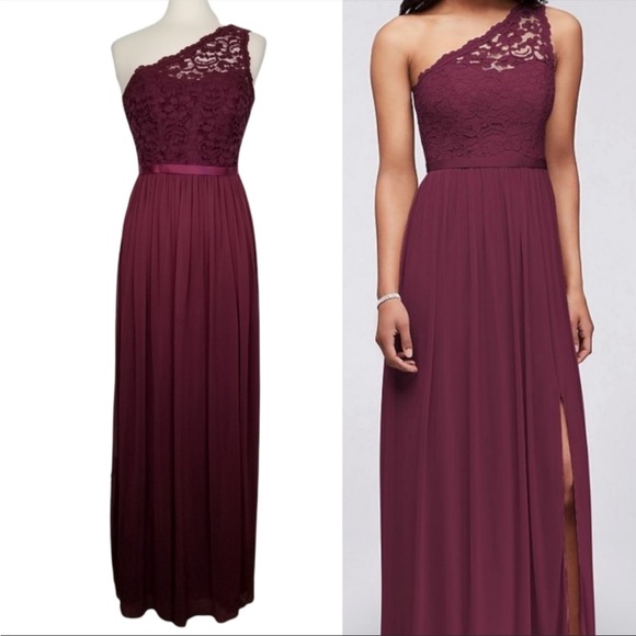 David’s Bridal One Shoulder Wine Bridesmaids Dress - Picture 1 of 5